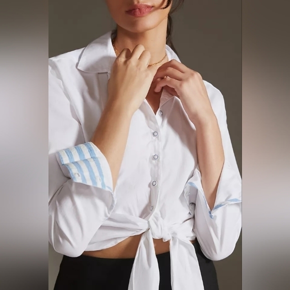 Anthropologie Maeve Button down Tie-Front Shirt sz 8 - Picture 1 of 9